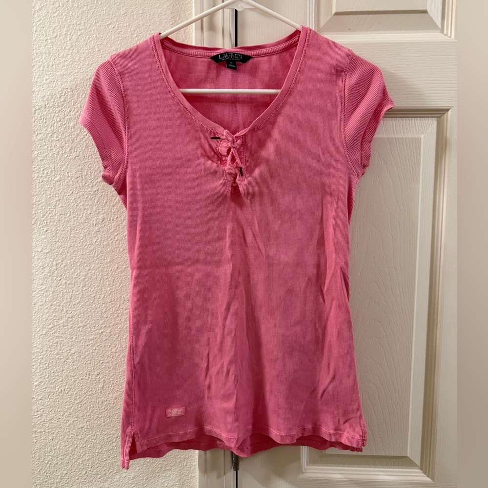 Ralph Lauren Pink Lace-Up Short Sleeve Top